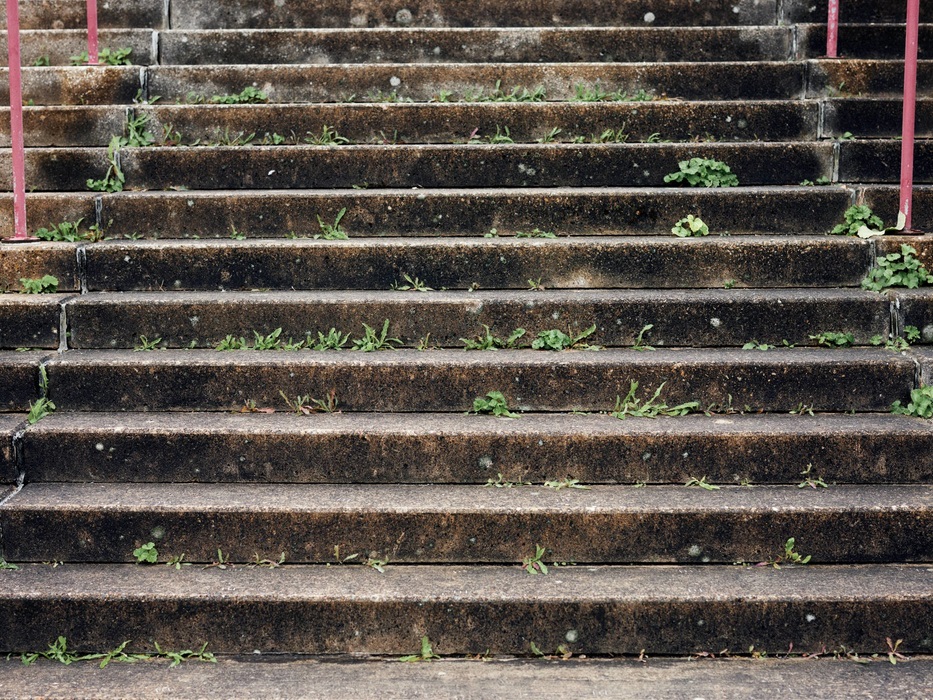 Mit Unkraut bewachsene Treppe