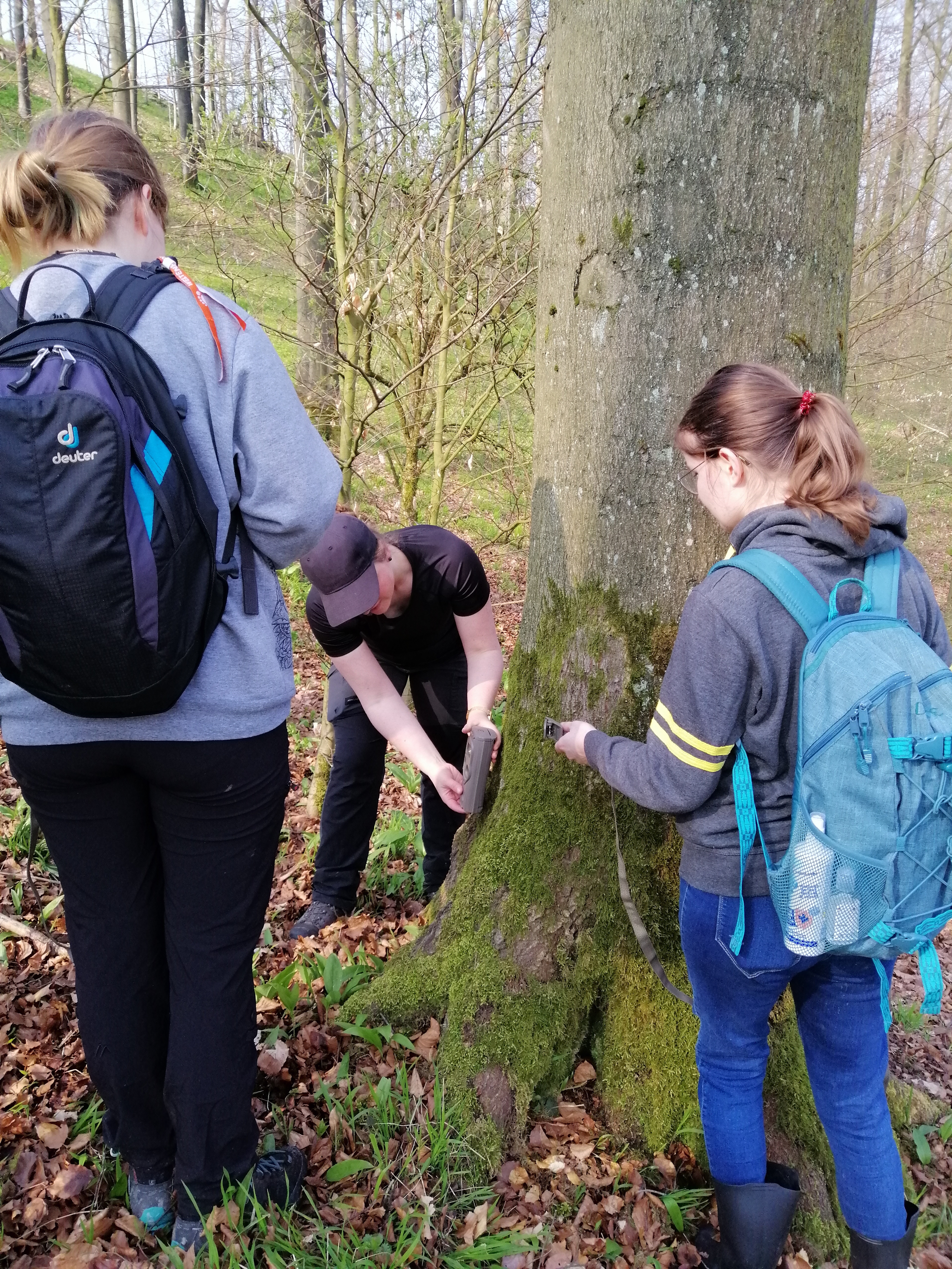 Student installing a camera trap