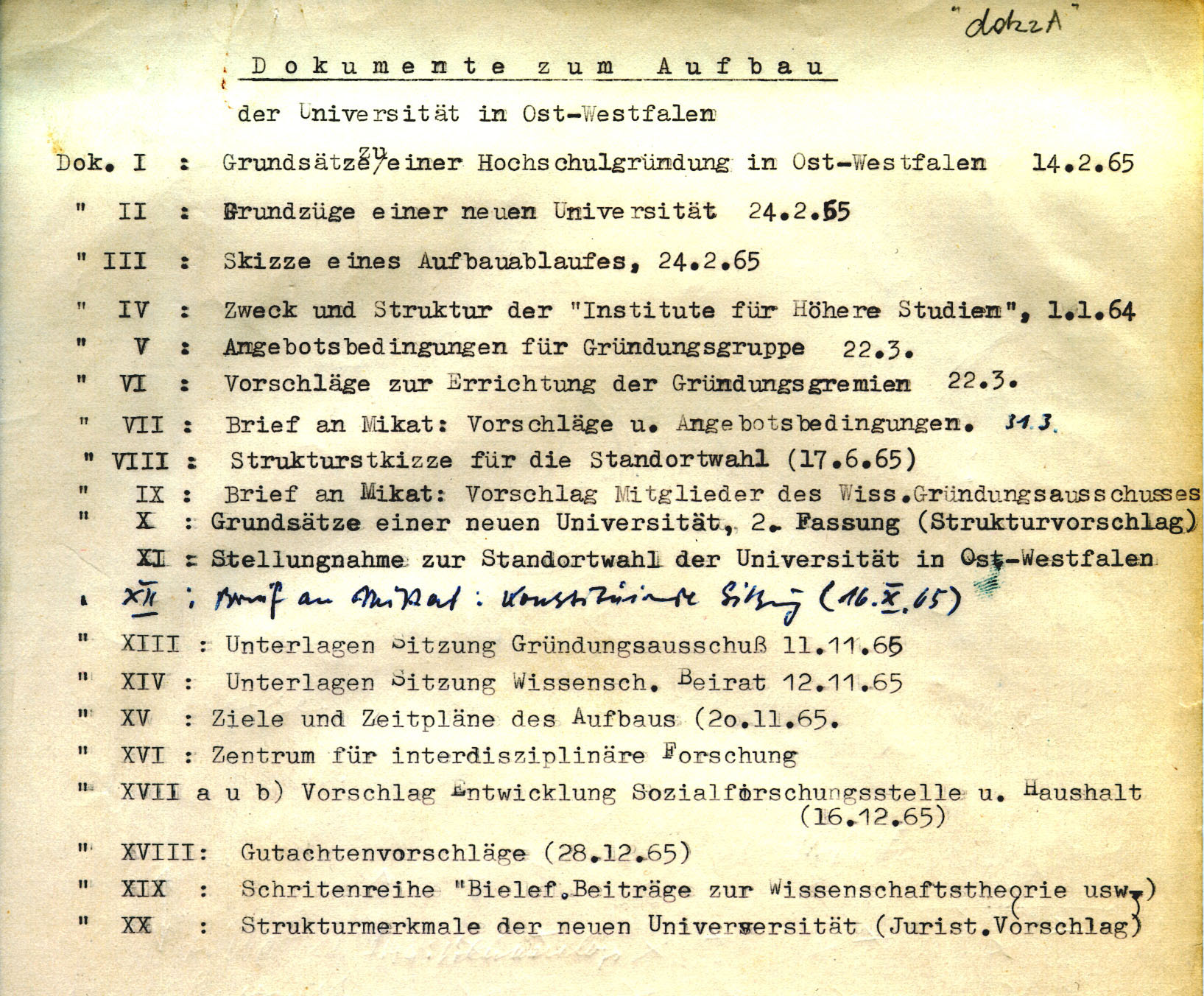 Dokumentausschnitt aus Terminliste Schelsky von 1966