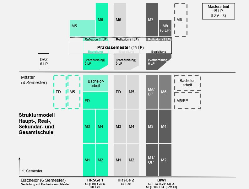 Aufbau des Studiums für das Lehramt an Haupt-, Real-, Sekundar- und Gesamtschulen