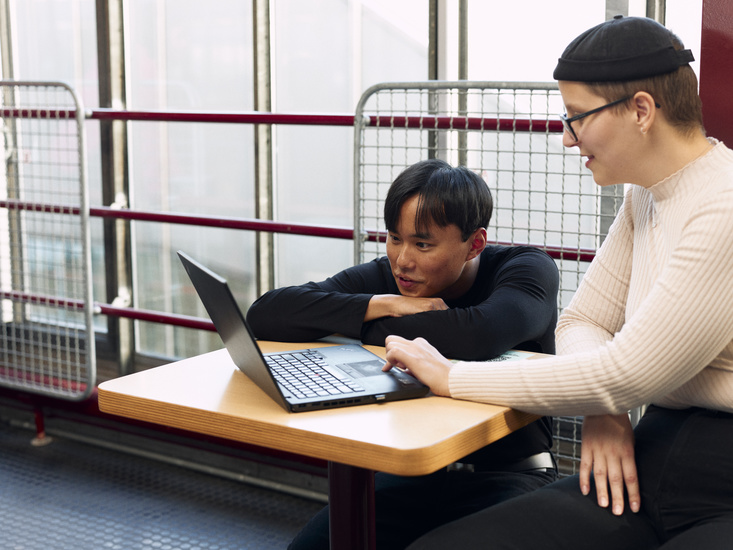 Zwei Studierende am Laptop