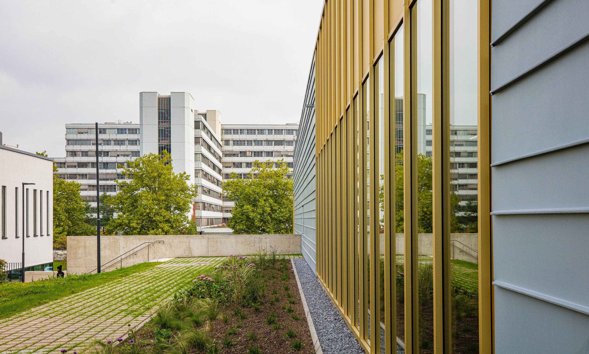 Blick vom neuen Hörsaalgebäude Y auf das Universitätshauptgebäude