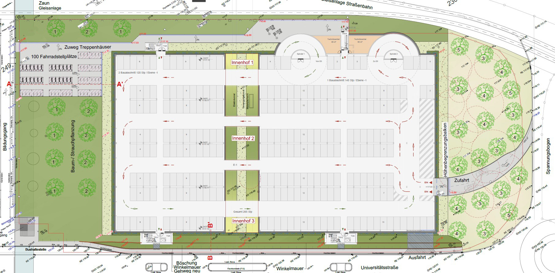 Lageplan des neuen Parkhauses 