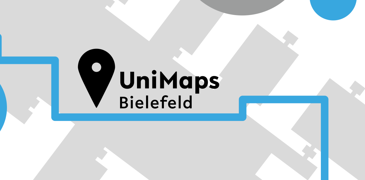 eine grafische Darstellung des UniMaps-Logos auf dem Lageplan der Uni Bielefeld 