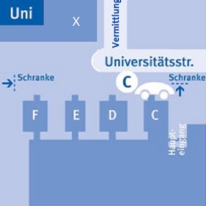 Stellplatzskizze der Cambio Stellplätze vor dem Universitätshauptgebäude