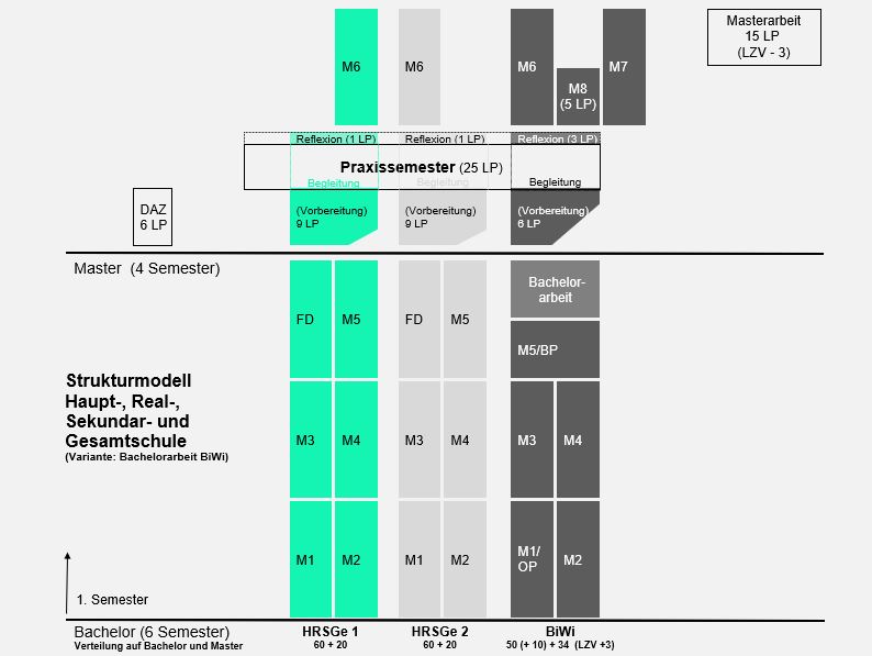 Aufbau des Studiums für das Lehramt an Haupt-, Real-, Sekundar- und Gesamtschulen, wenn die Bachelorarbeit in Bildungswissenschaften verfasst wurde