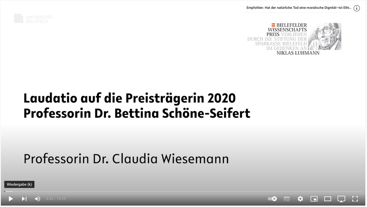 Laudatio auf Bettina Schöne-Seifert gehalten von Claudia Wiesemann